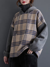 Women Casual Plaid Stitching Sweatshirt